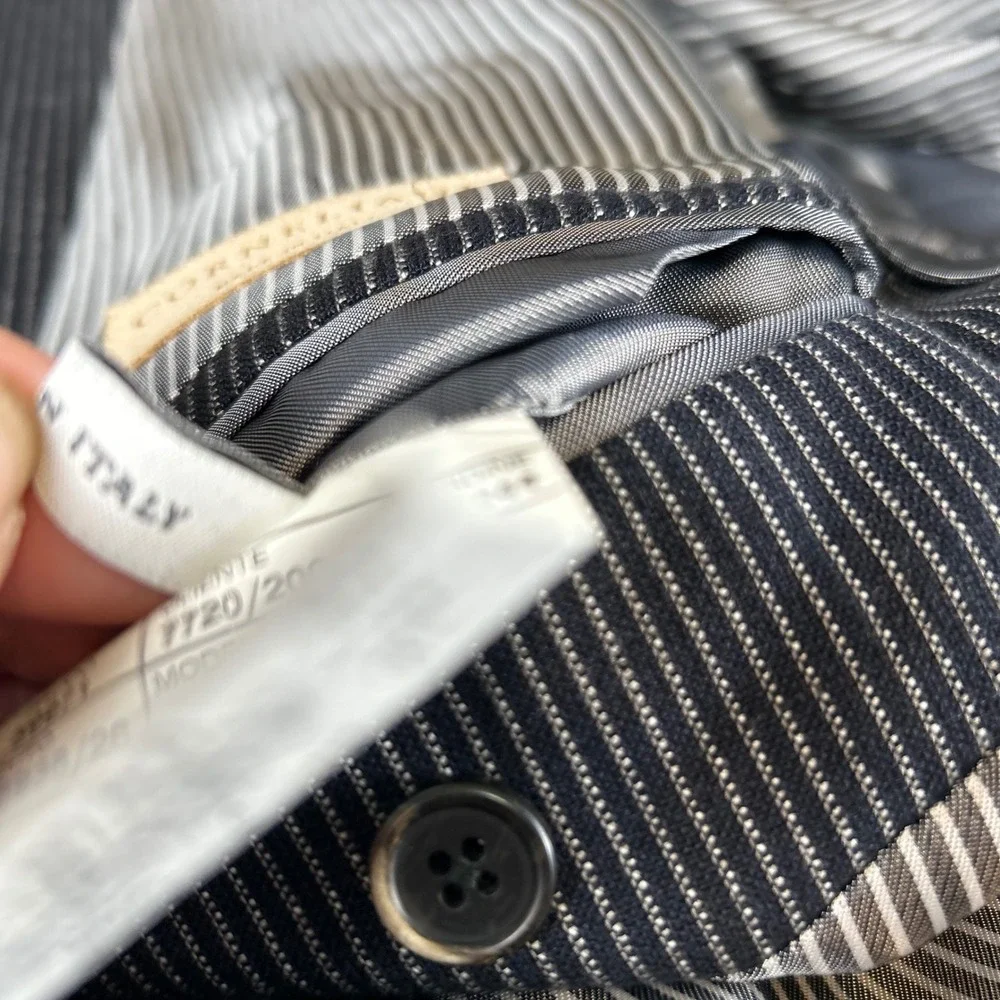 Corneliani Gray Pinstripe Blazer 2-Button Sport Coat Mens ~42R Cotton Flax Silk